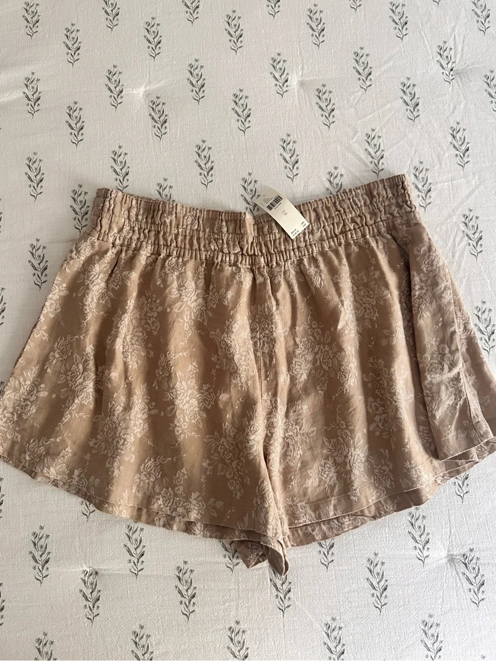 Anthropologie Beige High-Waist Smocked Shorts
